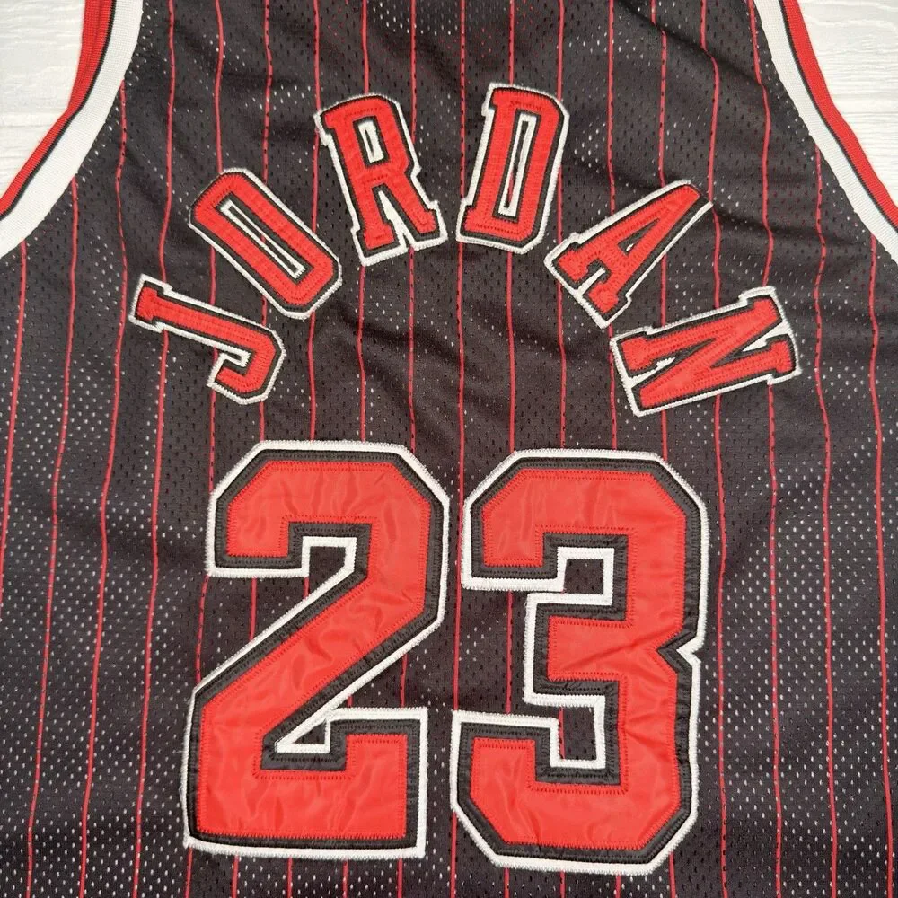 Nike Michael Jordan Bulls 23 Jersey Black Pinstripe Authentic 50 L Flight 8403